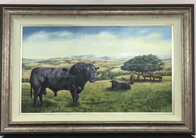 Commission painting of Bulls in field