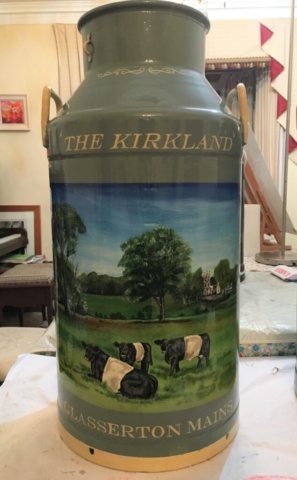 Milk Churn with painting of Farm scene