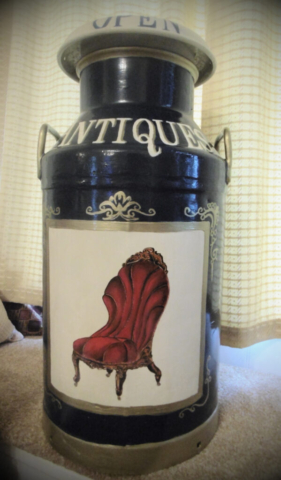 Milk Churn with painting of an armchair