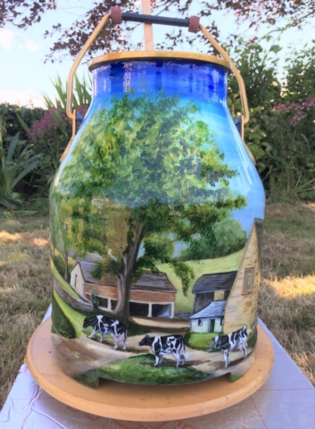 Half Milk Churn with painting of Dairy scene