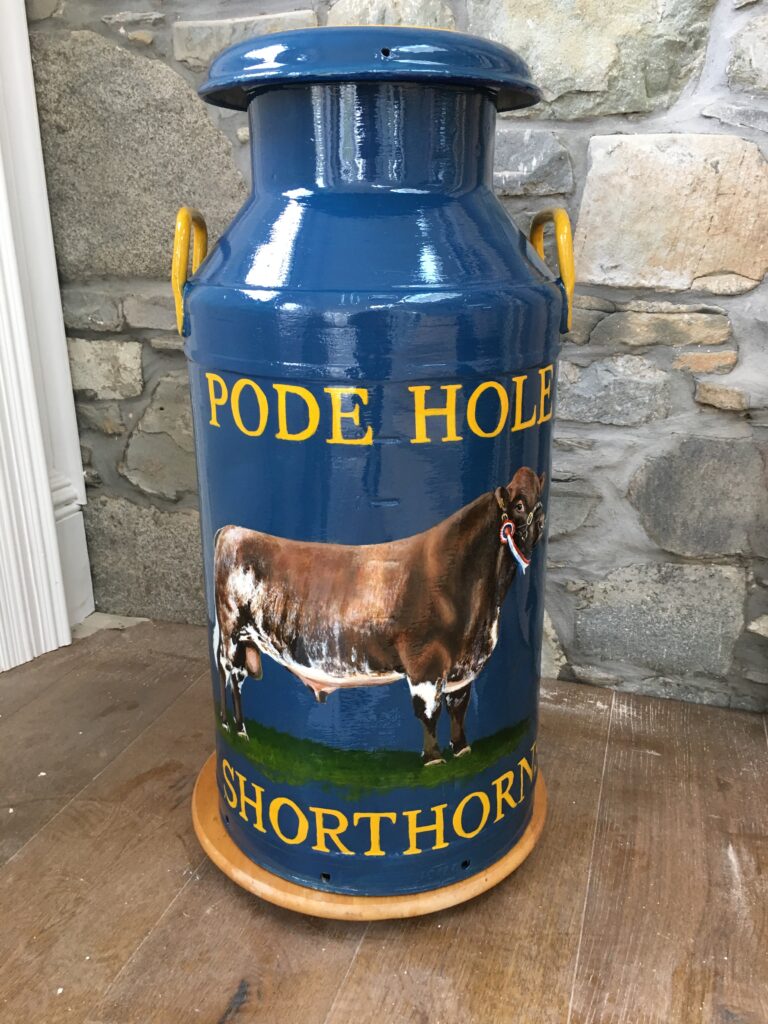 Milk Churn with painting of a prize bull