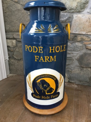 Milk Churn with painting of farm logo