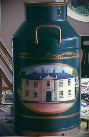 Milk Churn with painting of Country Lodge